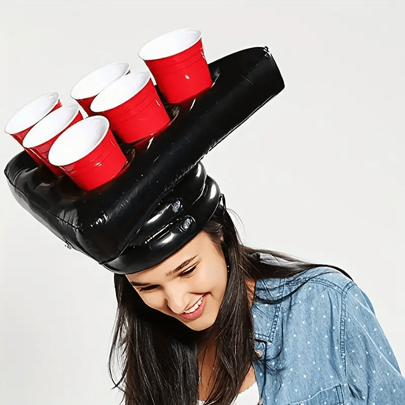 Party Games Ideas - หมวกสามเหลี่ยมเป่าลมสำหรับเกมโยนปิงปอง อุปกรณ์โยนสนุกๆ ที่วางแก้วเครื่องดื่มเบียร์โซดาแบบเป่าลม ของเล่นปาร์ตี้สุดมันส์